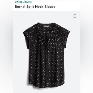 NWT DANIEL RAINN Bernal Black White Polka Dot Split Neck Raw Hem Blouse